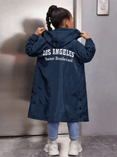 Young Girl Casual Letter Print Front Zip Drop Shoulder Hooded Jacket